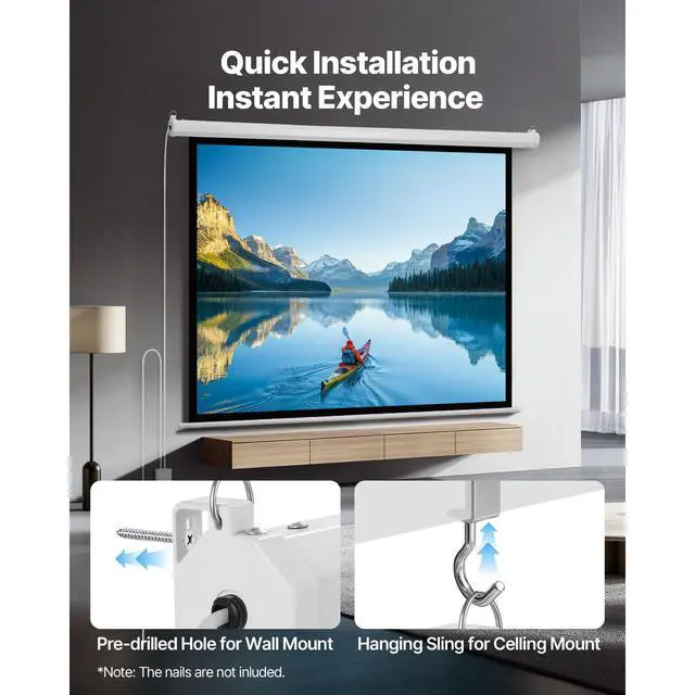 Alt view image 6 of 8 - VEVOR Motorized Projector Screen, 72 inch 4:3 1080 HD Electric Projection Screen, Wall Mounted Projection Dispaly Projector with Remote Control, Automatic Movie Screen for Family Home Office Theater