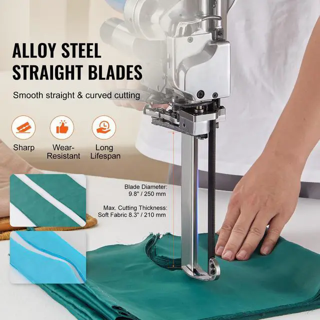 Alt view image 6 of 10 - VEVOR Fabric Cutter, 750W High-Speed Straight Knife Cloth Cutting Machine, 9.8" Alloy Steel Blade, Industrial Fabric Cutting Machine with Automatic Knife Sharpen, for Multilayer Fabric Leather Cloth