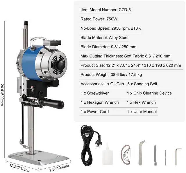 Alt view image 10 of 10 - VEVOR Fabric Cutter, 750W High-Speed Straight Knife Cloth Cutting Machine, 9.8" Alloy Steel Blade, Industrial Fabric Cutting Machine with Automatic Knife Sharpen, for Multilayer Fabric Leather Cloth