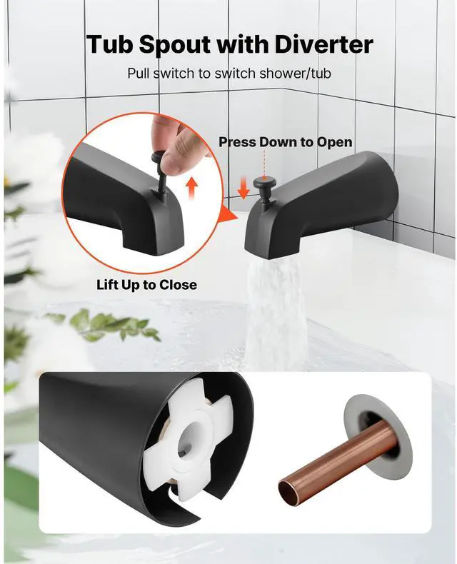 Alt view image 6 of 8 - VEVOR Tub and Shower Faucet Set Bathtub Faucet Package with Valve 4 Inch Black