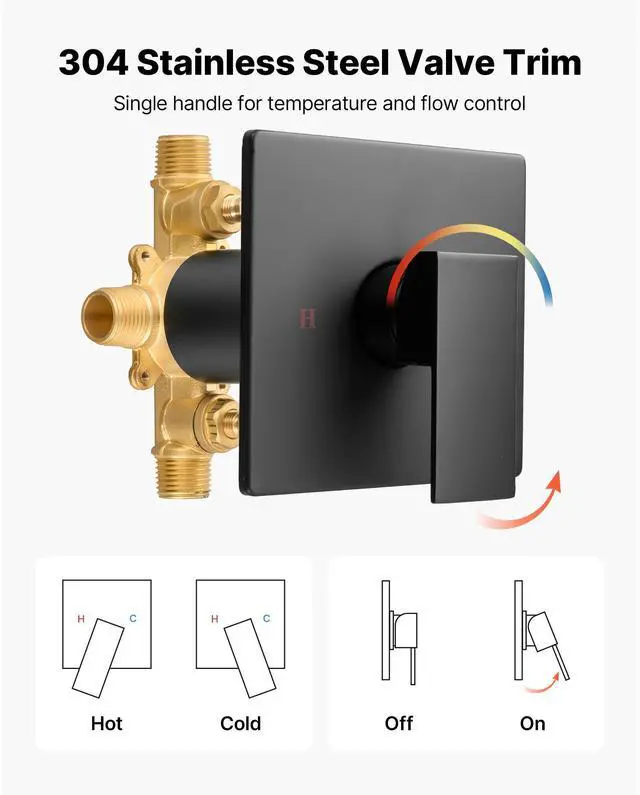 Alt view image 7 of 8 - VEVOR Tub and Shower Faucet Set Bathtub Faucet Package with Valve 4 Inch Black