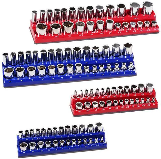 Alt view image 8 of 14 - Magnetic Socket Organizer Set 4PCS Socket Trays Blue & Red for Metric SAE