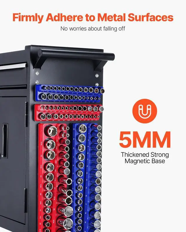 Alt view image 10 of 14 - Magnetic Socket Organizer Set 4PCS Socket Trays Blue & Red for Metric SAE