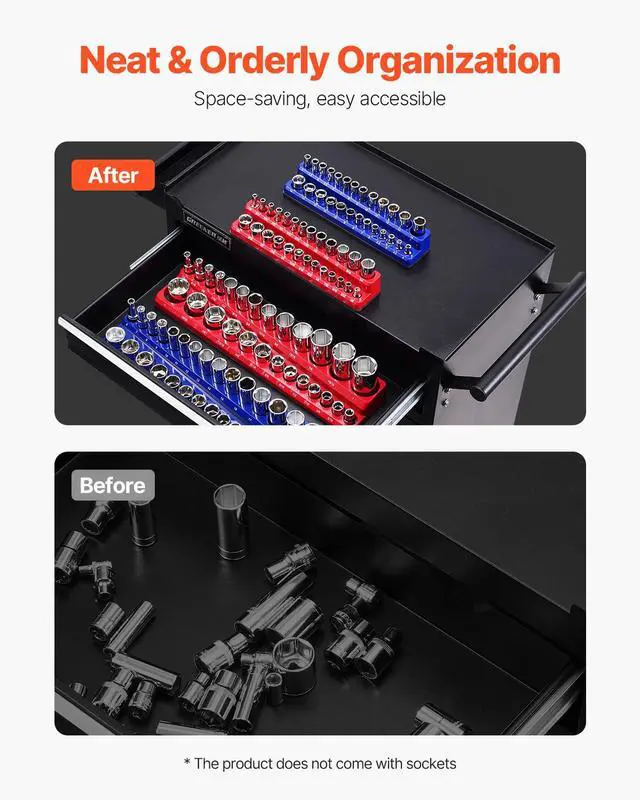 Alt view image 11 of 14 - Magnetic Socket Organizer Set 4PCS Socket Trays Blue & Red for Metric SAE