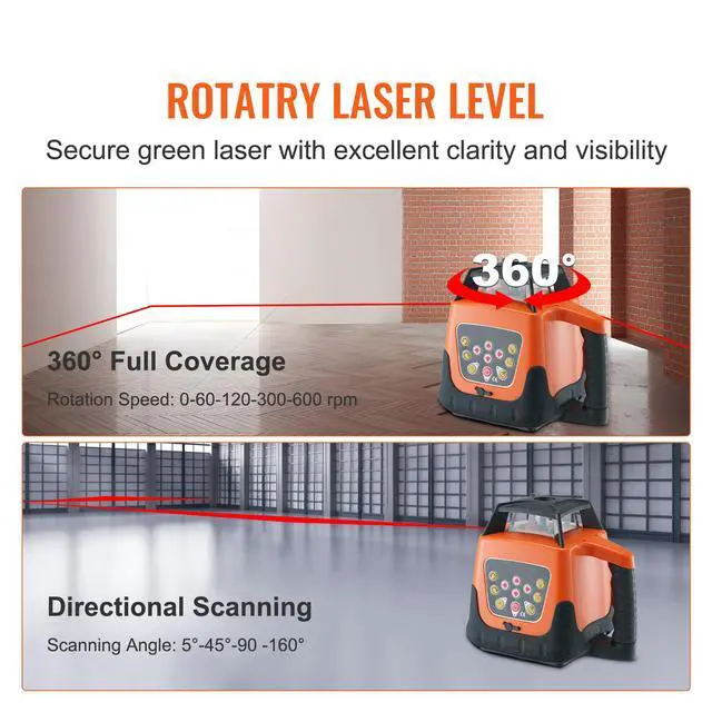 Alt view image 9 of 14 - VEVOR Laser Level, 1650ft, 360 Degree Self Leveling Red Cross Line Laser, 5 Rotation Speeds & 4 Scanning Angles Adjustment, IP66 Waterproof Remote Control Manual Self-leveling Mode, Battery Included