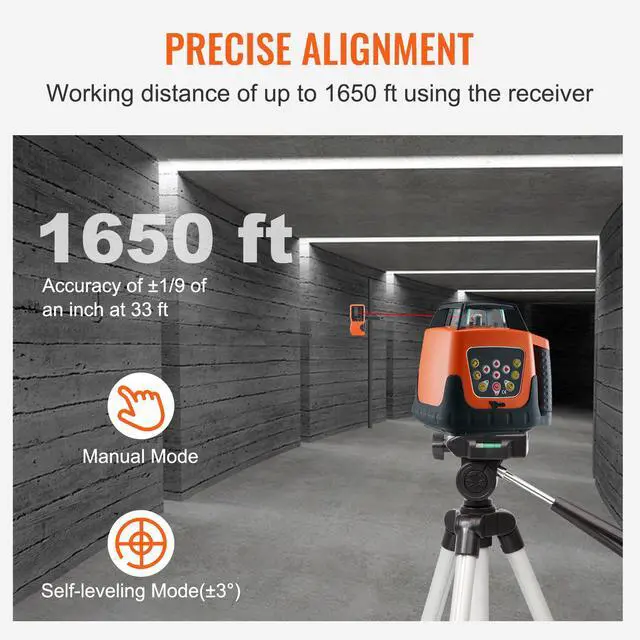 Alt view image 10 of 14 - VEVOR Laser Level, 1650ft, 360 Degree Self Leveling Red Cross Line Laser, 5 Rotation Speeds & 4 Scanning Angles Adjustment, IP66 Waterproof Remote Control Manual Self-leveling Mode, Battery Included