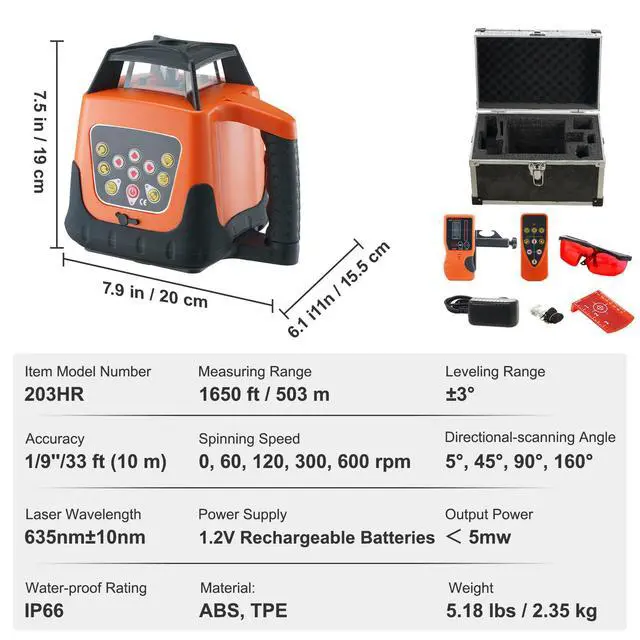 Alt view image 14 of 14 - VEVOR Laser Level, 1650ft, 360 Degree Self Leveling Red Cross Line Laser, 5 Rotation Speeds & 4 Scanning Angles Adjustment, IP66 Waterproof Remote Control Manual Self-leveling Mode, Battery Included