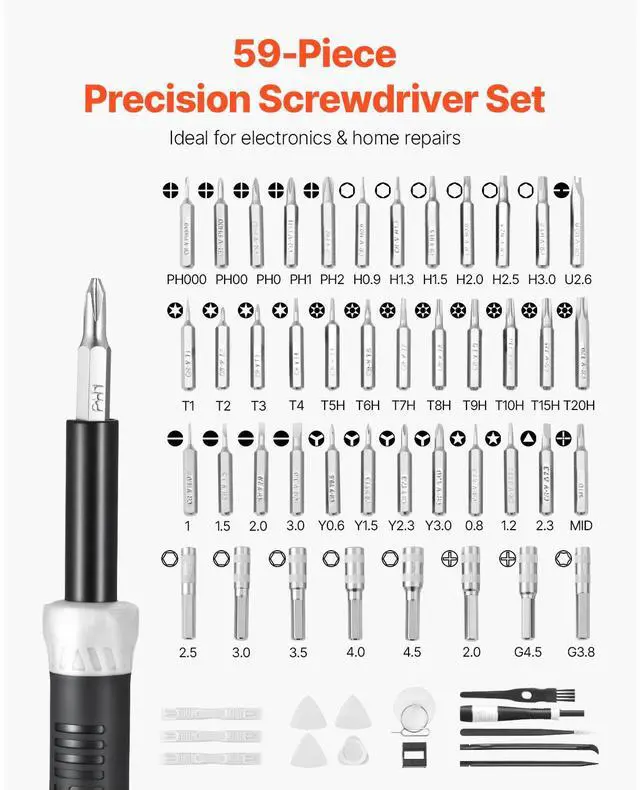 Alt view image 9 of 14 - 59-Piece Precision Screwdriver Set Repair Tool Kit Magnetic Bit for Computer