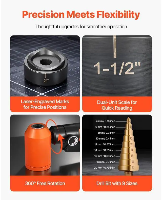 Alt view image 6 of 8 - VEVOR Knockout Punch Set, 10 Ton Hydraulic Knockout Set, 1/2" to 2" KO Tool Kit Hole Making Tool, KO Tools Kit W/6 Dies for Metal Electrical Cabinets, Electrical Control Cabinets, Switch Cabinets