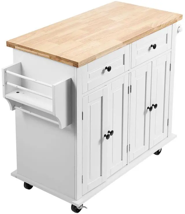 Alt view image 8 of 14 - VEVOR Kitchen Island Cart with Solid Wood Top, 35.4" Width Mobile Carts with Storage Cabinet, Rolling Kitchen Table with Spice Rack, Towel Rack, and Drawer, Portable Islands on Wheels, White