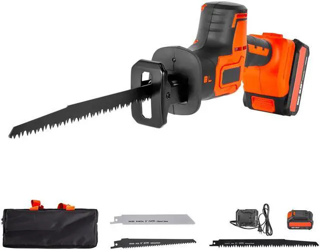 Alt view image 2 of 8 - VEVOR Cordless Reciprocating Saw, 20 V, 3000 SPM Variable Speed, 1 inch Stroke Length, Electric Reciprocating Saw with Battery, Charger, 8 Blades, and Carrying Bag, for Wood, Metal and Plastic Cutting