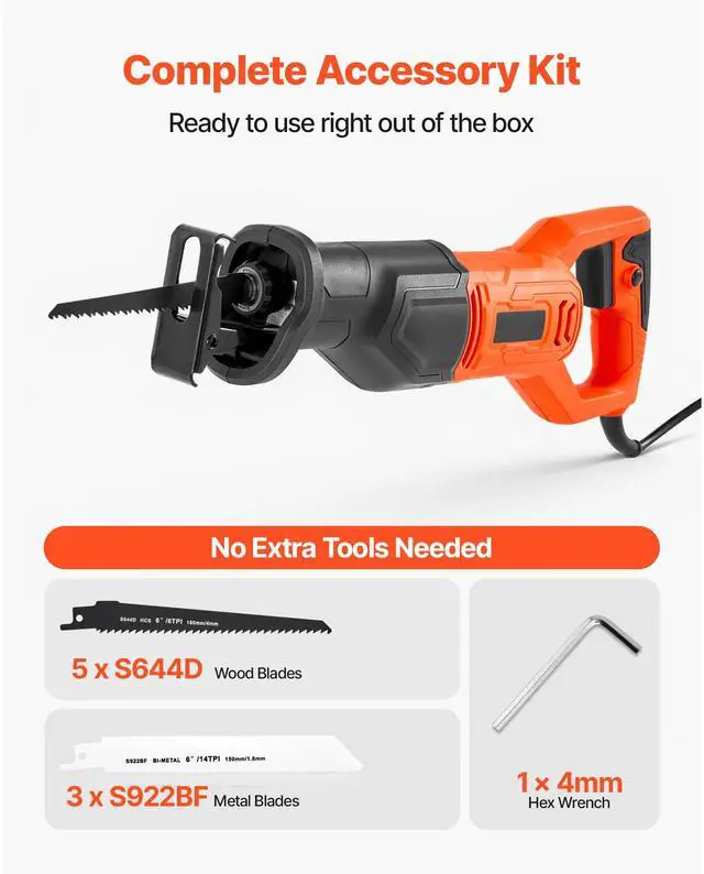 Alt view image 7 of 8 - VEVOR Corded Reciprocating Saw Electric Reciprocating Saw 120V 6 Amp 3000 SPM