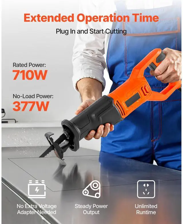 Alt view image 3 of 8 - VEVOR Corded Reciprocating Saw Electric Reciprocating Saw 120V 6 Amp 3000 SPM