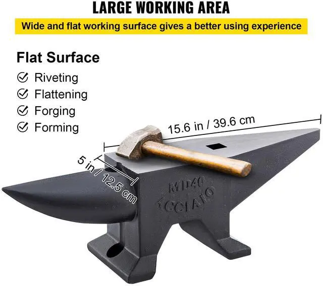 Alt view image 14 of 15 - VEVOR Cast Iron Anvil, 88 Lbs(40kg) Single Horn Anvil with Large Countertop and Stable Base, High Hardness Rugged Round Horn Anvil Blacksmith, for Bending, Shaping