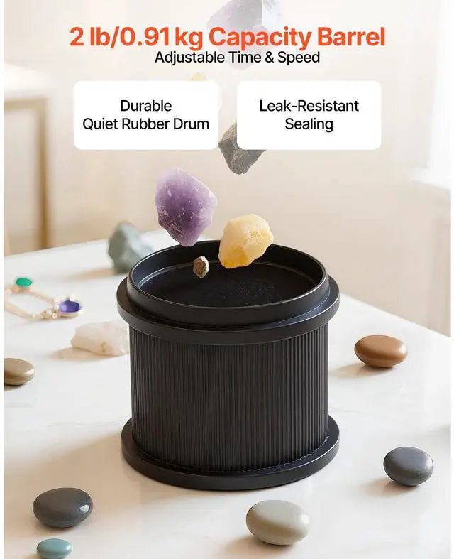 Alt view image 6 of 8 - VEVOR Rock Tumbler, 2 lb Rock Polishing Machine, Rocks Tumbling Kit with 4-Speed Adjustment, 19 Day Timer, PC Sound Reduction Cover & TPU Drum, Direct Drive Motor Rocks Polishing, Quiet Operation