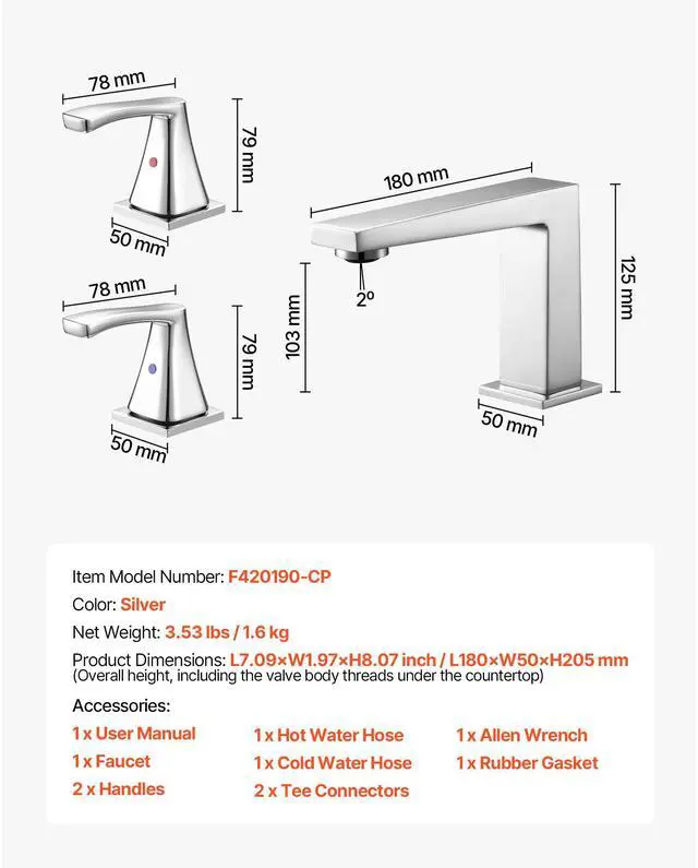 Alt view image 8 of 8 - VEVOR Roman Tub Faucet, 3 Hole Waterfall Bathtub Faucet, Bath Tubs Faucets Set with 2 Handles, Roman Tub Faucets Deck Mount for Pet Washing, Baby Care, Adult Bathing, Silver, Right-Angle Tub Faucet