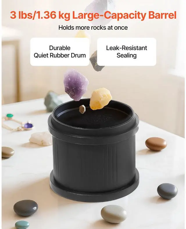 Alt view image 6 of 8 - VEVOR Rock Tumbler, 3 lb Rock Polishing Machine, Rocks Tumbling Kit with 4-Speed Adjustment, 19 Day Timer, PC Sound Reduction Cover & TPU Drum, Direct Drive Motor Rocks Polishing, Quiet Operation