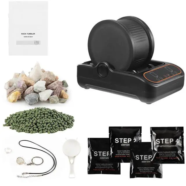 Alt view image 2 of 8 - VEVOR Rock Tumbler, 3 lb Rock Polishing Machine, Rocks Tumbling Kit with 4-Speed Adjustment, 19 Day Timer, PC Sound Reduction Cover & TPU Drum, Direct Drive Motor Rocks Polishing, Quiet Operation