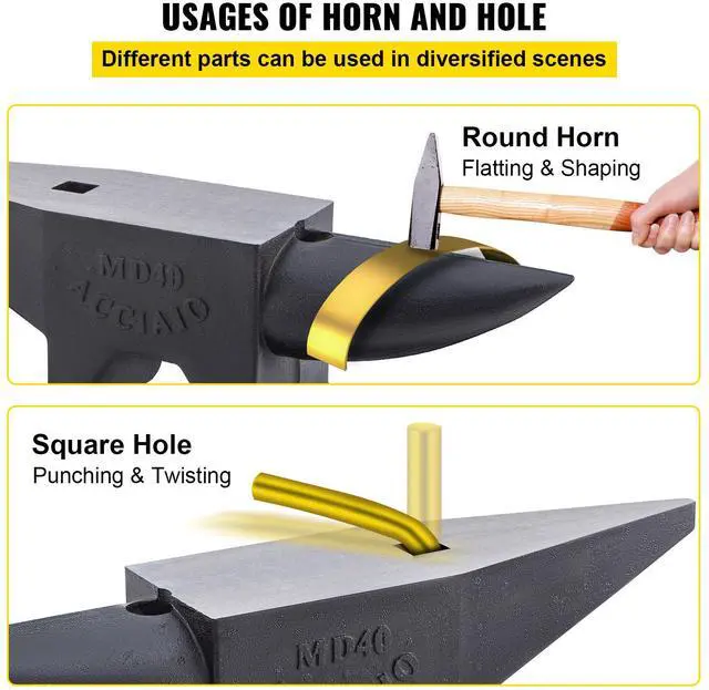 Alt view image 12 of 15 - VEVOR Cast Iron Anvil, 88 Lbs(40kg) Single Horn Anvil with Large Countertop and Stable Base, High Hardness Rugged Round Horn Anvil Blacksmith, for Bending, Shaping