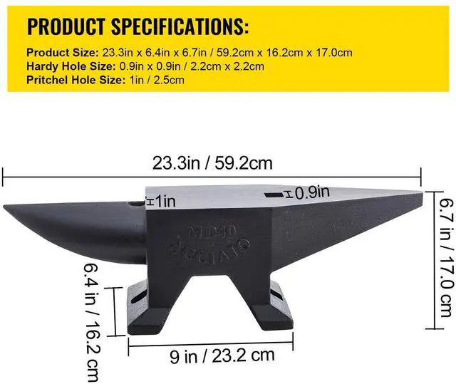 Alt view image 15 of 15 - VEVOR Cast Iron Anvil, 88 Lbs(40kg) Single Horn Anvil with Large Countertop and Stable Base, High Hardness Rugged Round Horn Anvil Blacksmith, for Bending, Shaping