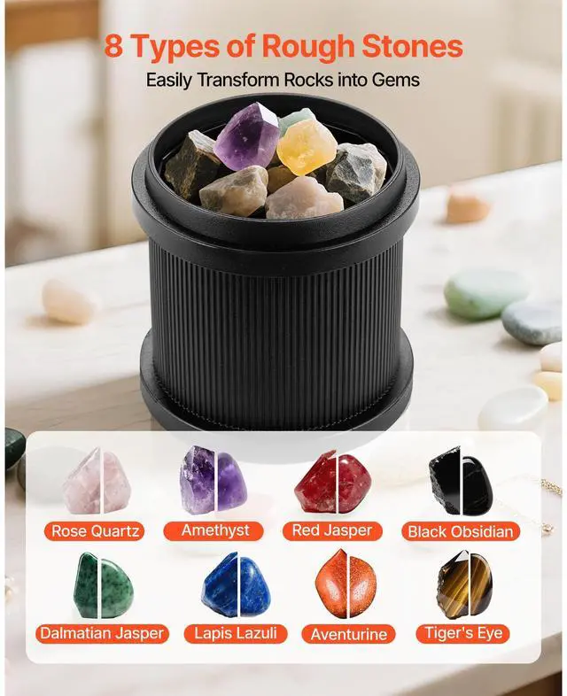 Alt view image 4 of 8 - VEVOR Rock Tumbler Kit, 2 lbs Rock Polishing Kit, 4 Speed Settings 9-Day Polishing Timer Stone Polishing Kit, Rock Polisher with Rough Gemstones and Polishing Grits, Rock Polisher for Adults Kids