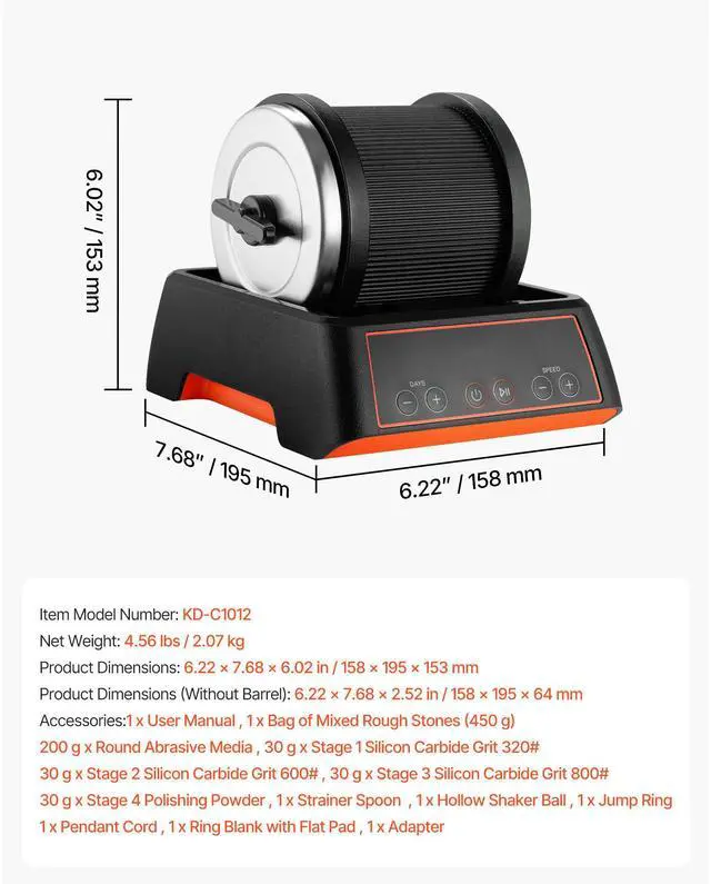 Alt view image 8 of 8 - VEVOR Rock Tumbler Kit, 2 lbs Rock Polishing Kit, 4 Speed Settings 9-Day Polishing Timer Stone Polishing Kit, Rock Polisher with Rough Gemstones and Polishing Grits, Rock Polisher for Adults Kids