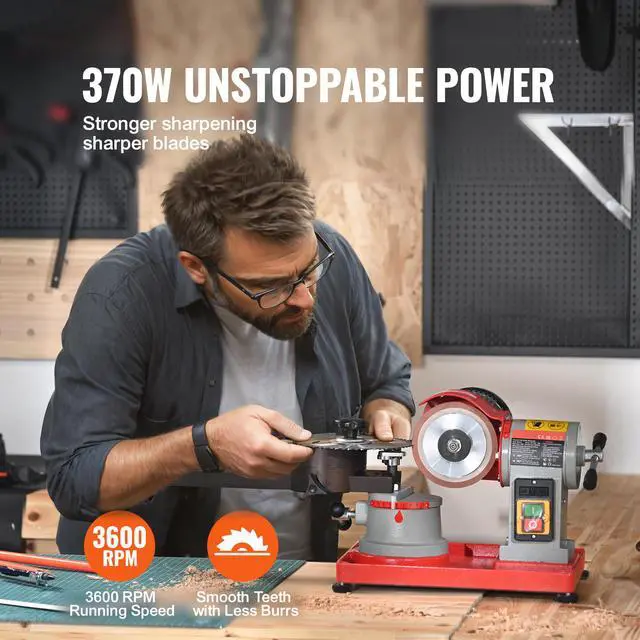 Alt view image 9 of 14 - VEVOR Circular Saw Blade Sharpener, 370W 3600RPM Rotary Angle Mill Grinder, Saw Blade Grinding Sharpening Machine with 6 Saw Centerings, 5-inch Grinding Wheel for Carbide Tipped Saw Blades