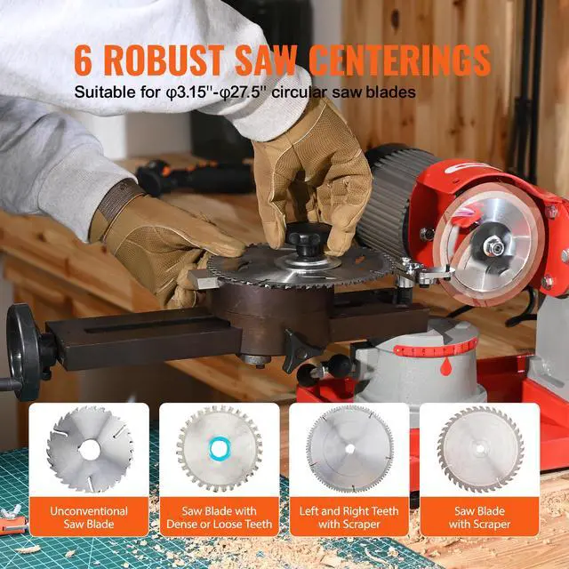Alt view image 11 of 14 - VEVOR Circular Saw Blade Sharpener, 370W 3600RPM Rotary Angle Mill Grinder, Saw Blade Grinding Sharpening Machine with 6 Saw Centerings, 5-inch Grinding Wheel for Carbide Tipped Saw Blades