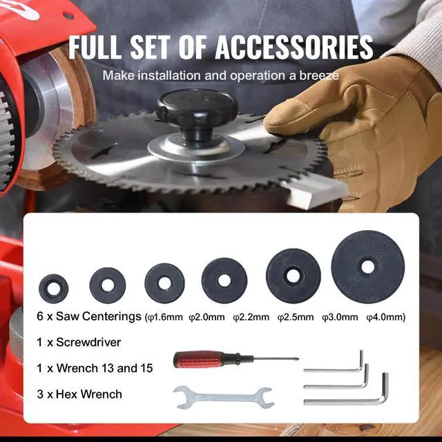 Alt view image 12 of 14 - VEVOR Circular Saw Blade Sharpener, 370W 3600RPM Rotary Angle Mill Grinder, Saw Blade Grinding Sharpening Machine with 6 Saw Centerings, 5-inch Grinding Wheel for Carbide Tipped Saw Blades