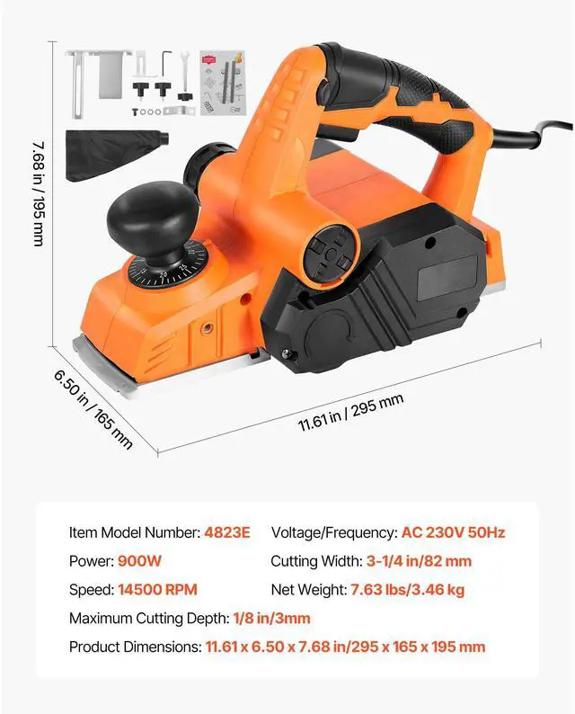 Alt view image 8 of 8 - VEVOR Electric Hand Planer, 3-1/4-Inch Cut Width, 7-Amp 14500 RPM Corded Power Handheld Planer for Wood, with Adjustable Cut Depth, 2 Blades, for Woodworking Wood Chamfer DIY Smooth Finish Carpentry