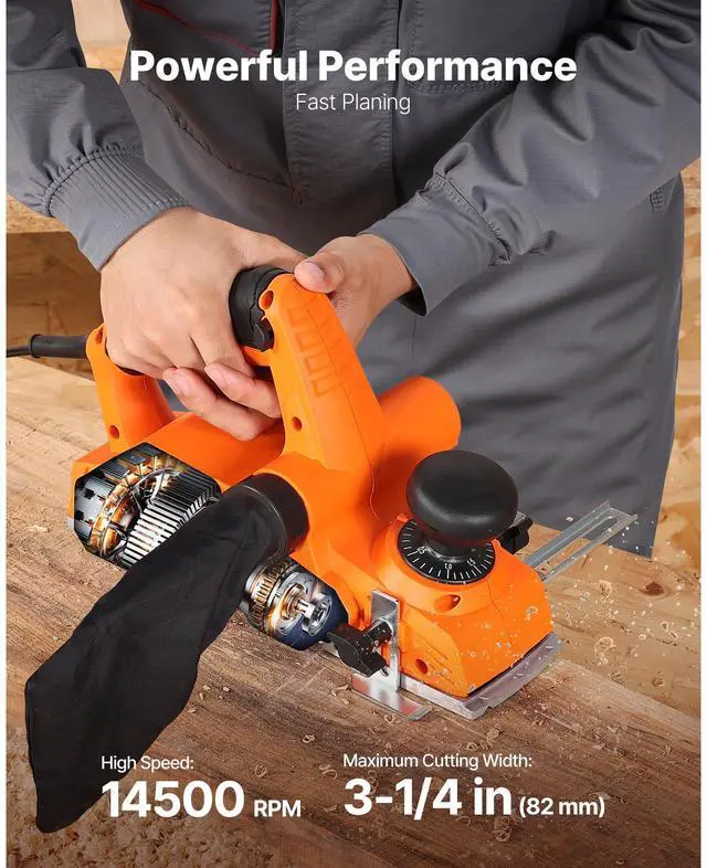 Alt view image 3 of 8 - VEVOR Electric Hand Planer, 3-1/4-Inch Cut Width, 7-Amp 14500 RPM Corded Power Handheld Planer for Wood, with Adjustable Cut Depth, 2 Blades, for Woodworking Wood Chamfer DIY Smooth Finish Carpentry