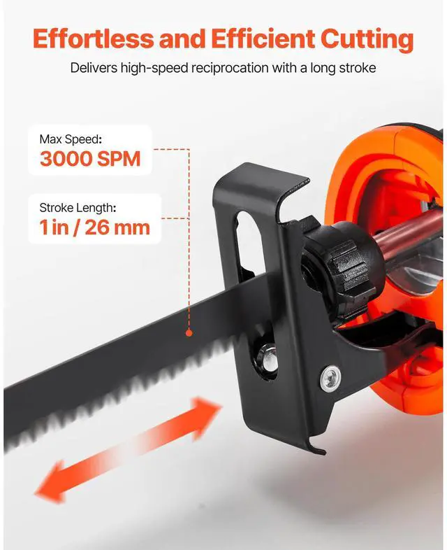 Alt view image 4 of 8 - VEVOR Cordless Reciprocating Saw, 20 V, 3000 SPM Variable Speed, 1 inch Stroke Length, Electric Reciprocating Saw with Battery, Charger, 8 Blades, and Carrying Bag, for Wood and Plastic Cutting
