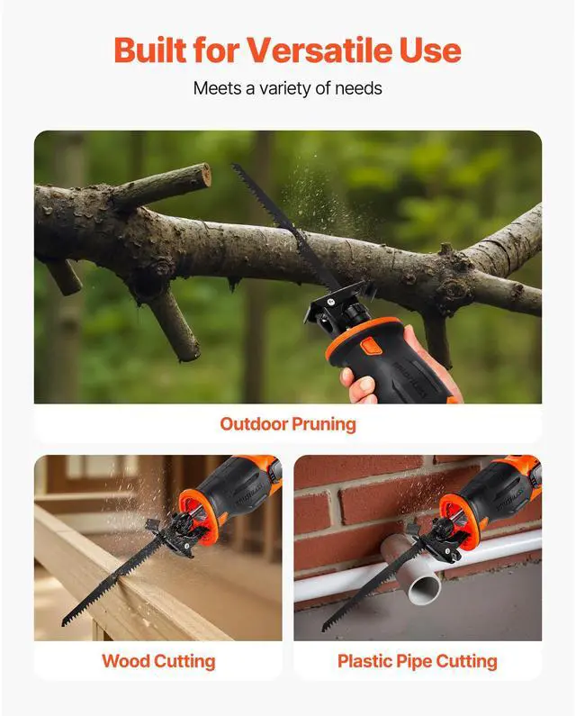 Alt view image 5 of 8 - VEVOR Cordless Reciprocating Saw, 20 V, 3000 SPM Variable Speed, 1 inch Stroke Length, Electric Reciprocating Saw with Battery, Charger, 8 Blades, and Carrying Bag, for Wood and Plastic Cutting