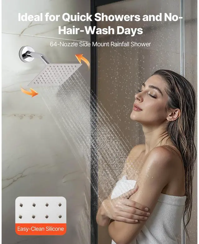 Alt view image 7 of 8 - VEVOR Shower Faucet Set, 12 Inch Thermostatic Ceiling Mount Rainfall Shower System with 6 Inch Wall Mount Head and 2 in 1 Handheld Spray, 3-Function Dual Rain Head Brass Valve and Trim Kit, Chrome