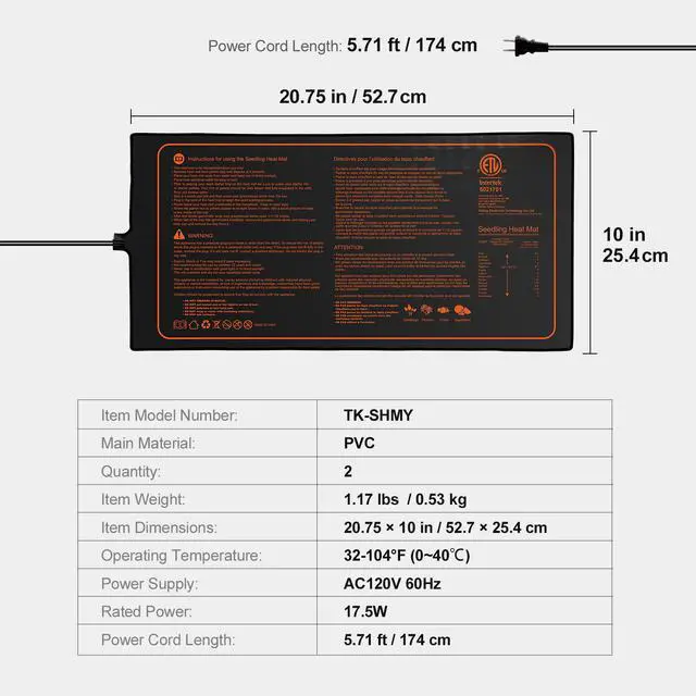 Alt view image 7 of 7 - 2 Pack Seedling Heat Mat 10"x 20.75", MET-Certified Warm Hydroponic Plant Heating Pad for Seed Starting, Waterproof Heating Mats for Germination, Indoor Gardening Tested toStandards