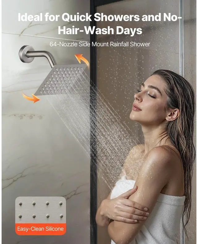 Alt view image 6 of 8 - VEVOR Shower Faucet Set, 10 Inch Ceiling Mount Rainfall Shower System with 6 Inch Wall Mount Head and 2 in 1 Handheld Spray, Rotatable 3-Function Dual Rain Head Brass Valve & Trim Kit, Brushed Nickel