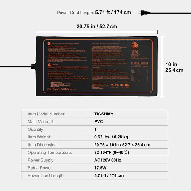 Alt view image 7 of 7 - 1 Pack Seedling Heat Mat 10"x 20.75", MET-Certified Warm Hydroponic Plant Heating Pad for Seed Starting, Waterproof Heating Mats for Germination, Indoor Gardening, Green Tested to UL Standards