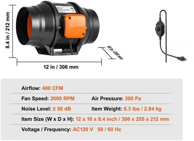 Alt view image 15 of 15 - VEVOR 6 Inch Inline Duct Fan HVAC Exhaust Blower Kit AC Variable Speed Control