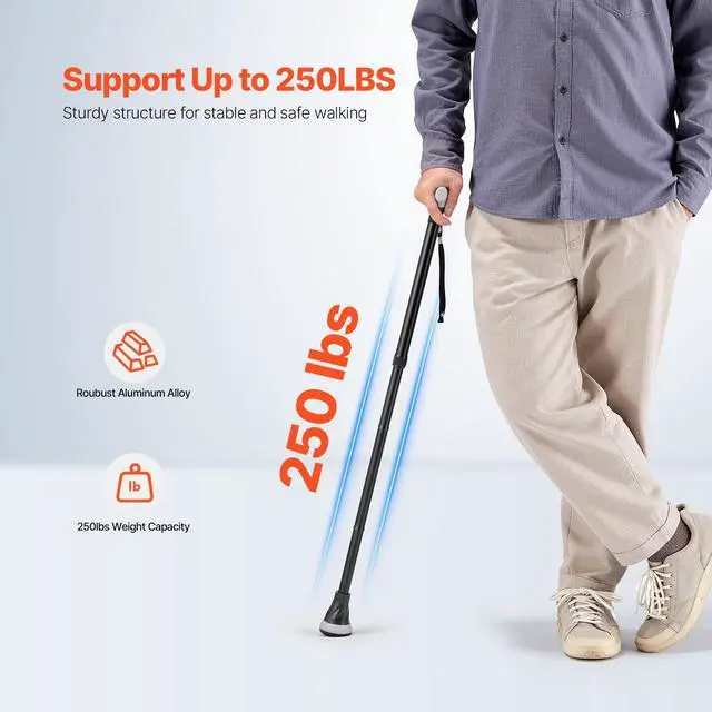 Alt view image 11 of 14 - VEVOR Walking Cane Folding Walking Stick with 8-Level Adjustable Height & Pivoting Tip