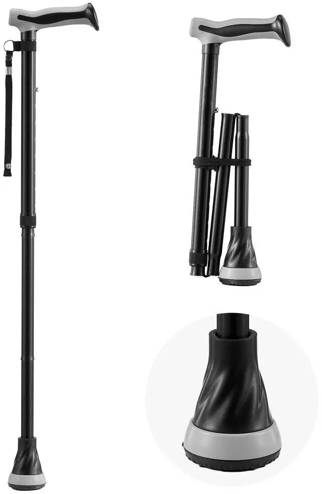 Alt view image 8 of 14 - VEVOR Walking Cane Folding Walking Stick with 8-Level Adjustable Height & Pivoting Tip