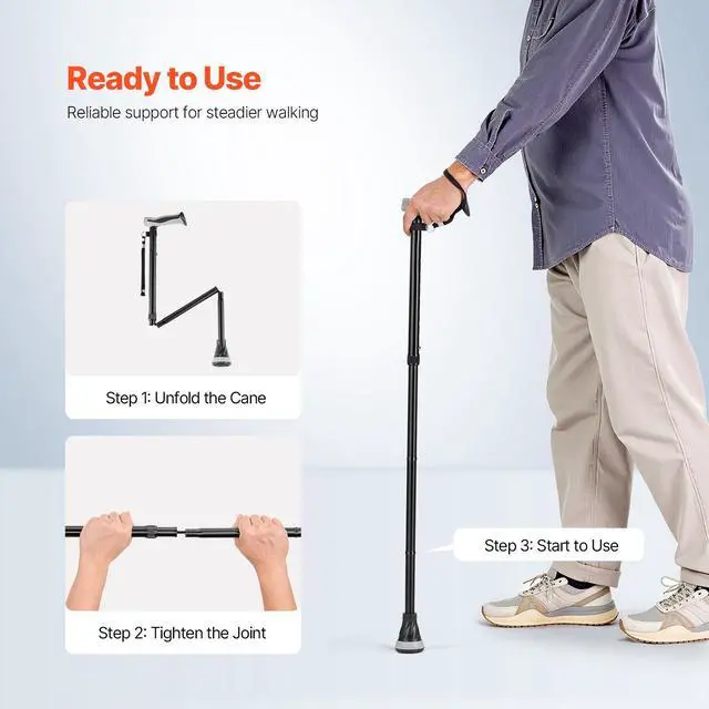 Alt view image 13 of 14 - VEVOR Walking Cane Folding Walking Stick with 8-Level Adjustable Height & Pivoting Tip