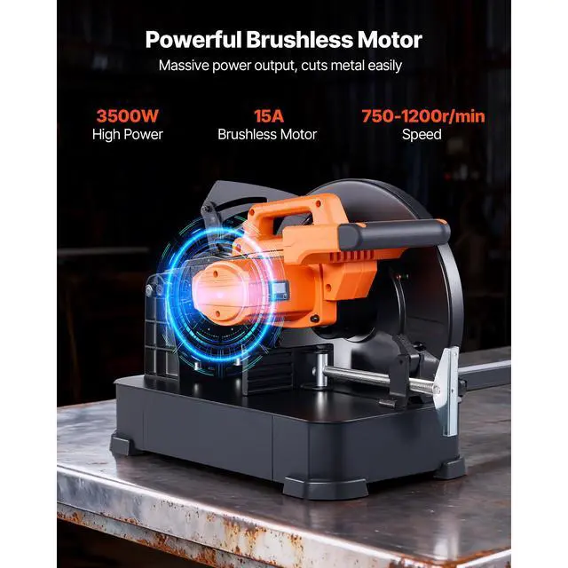 Alt view image 3 of 8 - VEVOR Chop Saw, 14-inch Stainless Steel Cold Cut Blade, 3500 W Powerful Brushless Motor, 750-1200 r/min Adjustable Speed, Metal Cutting Chop Saw for Metal Square and Flat Tubes, I-Shaped Steels