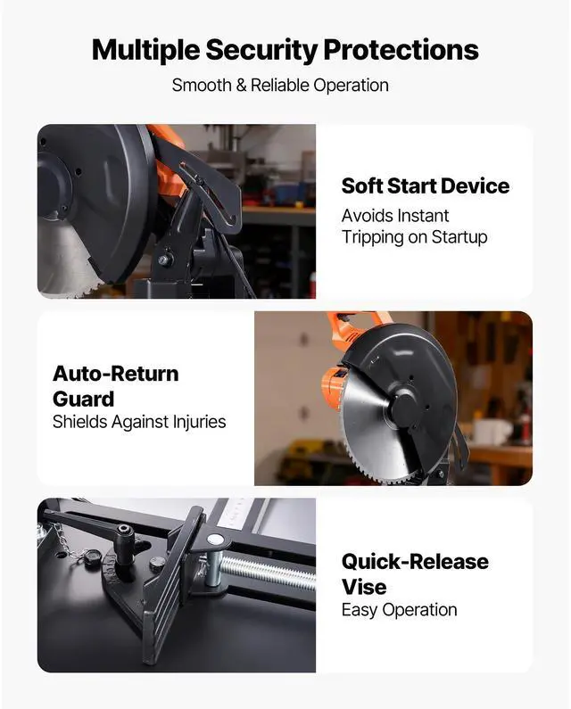 Alt view image 7 of 8 - VEVOR Chop Saw, 14-inch Stainless Steel Cold Cut Blade, 3500 W Powerful Brushless Motor, 750-1200 r/min Adjustable Speed, Metal Cutting Chop Saw for Metal Square and Flat Tubes, I-Shaped Steels