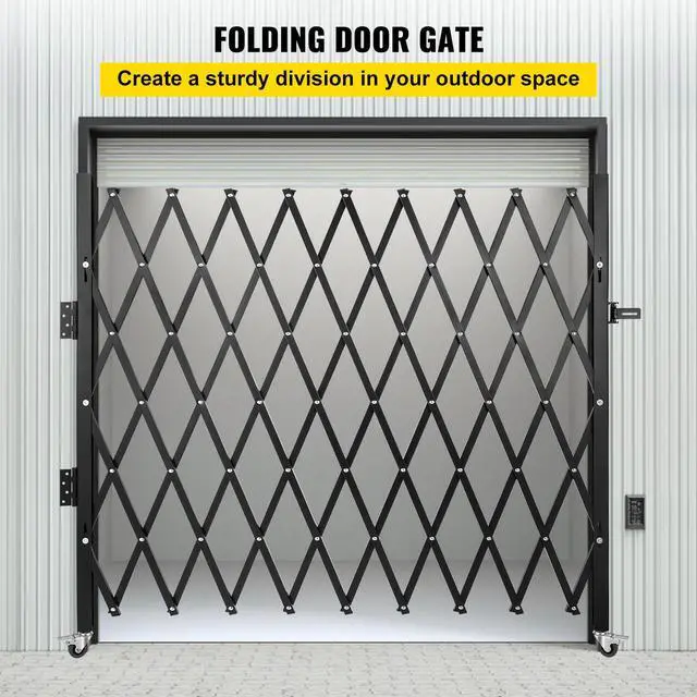 Alt view image 2 of 7 - Single Folding Security Gate, 7\' H x 6-1/2\' W Folding Door Gate, Steel Accordion Security Gate, Flexible Expanding Security Gate, 360° Rolling Barricade Gate, Scissor Gate/Door with Padlock