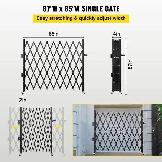 Alt view image 3 of 7 - Single Folding Security Gate, 7\' H x 6-1/2\' W Folding Door Gate, Steel Accordion Security Gate, Flexible Expanding Security Gate, 360° Rolling Barricade Gate, Scissor Gate/Door with Padlock