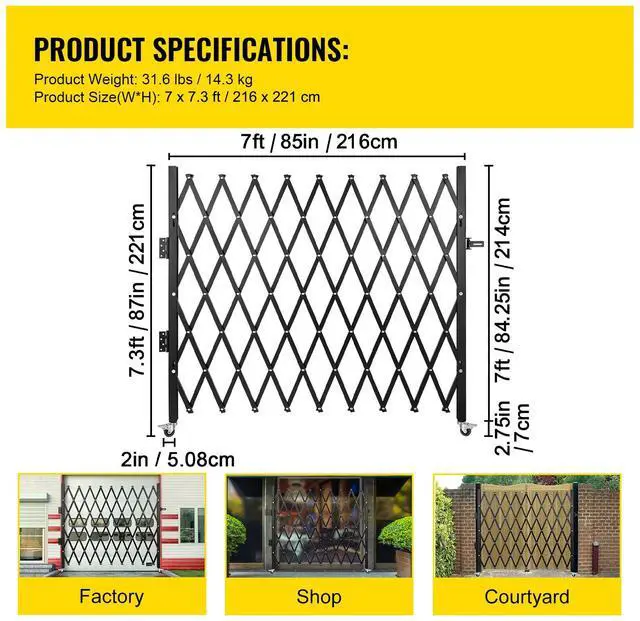 Alt view image 7 of 7 - Single Folding Security Gate, 7\' H x 6-1/2\' W Folding Door Gate, Steel Accordion Security Gate, Flexible Expanding Security Gate, 360° Rolling Barricade Gate, Scissor Gate/Door with Padlock