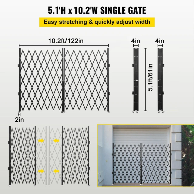 Alt view image 3 of 8 - Double Folding Security Gate, 5\' H x 10\' W Folding Door Gate, Steel Accordion Security Gate, Flexible Expanding Security Gate, 360° Rolling Barricade Gate, Scissor Gate or Door with Keys