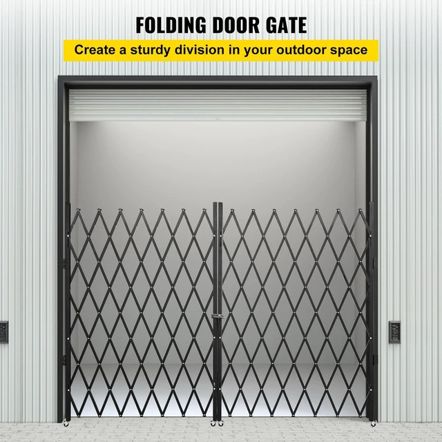 Alt view image 2 of 8 - Double Folding Security Gate, 5\' H x 10\' W Folding Door Gate, Steel Accordion Security Gate, Flexible Expanding Security Gate, 360° Rolling Barricade Gate, Scissor Gate or Door with Keys