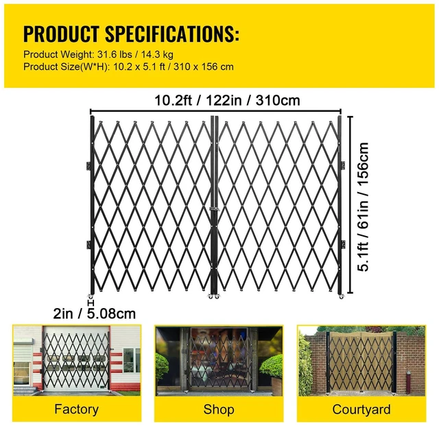 Alt view image 7 of 8 - Double Folding Security Gate, 5\' H x 10\' W Folding Door Gate, Steel Accordion Security Gate, Flexible Expanding Security Gate, 360° Rolling Barricade Gate, Scissor Gate or Door with Keys