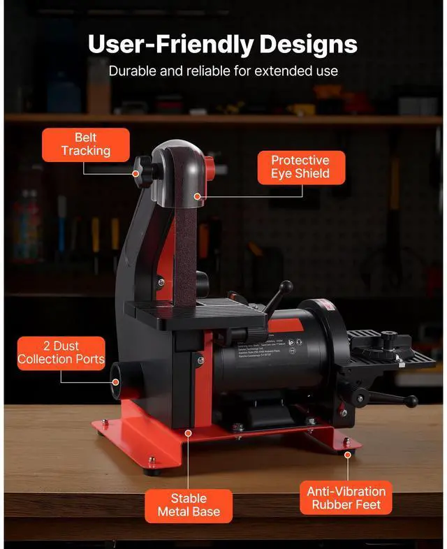 Alt view image 6 of 7 - 5" Disc Sander & 1" x 30" Belt Sander, 250W Benchtop Belt Disc Sanders Combo with 0 - 45° Adjustable Worktable & Dust Collection Ports for Woodworking, Furniture Refinishing, DIY Crafting